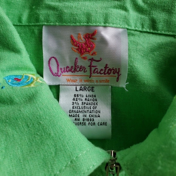 Women's Large green Quacker factory linen top & Capri pants set outfit euc - Picture 4 of 8